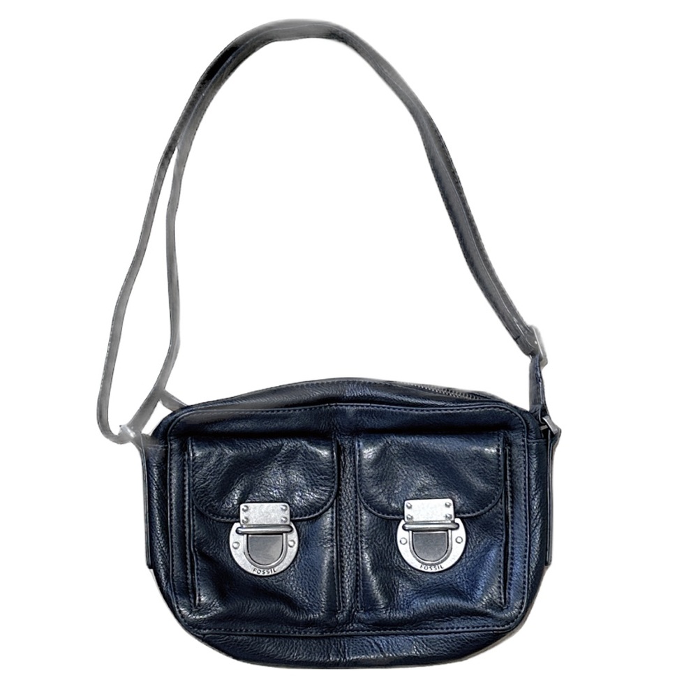 Cowgirl Boho Fossil Leather Riley Top Zip Pouch Pockets Front Black Crossbody